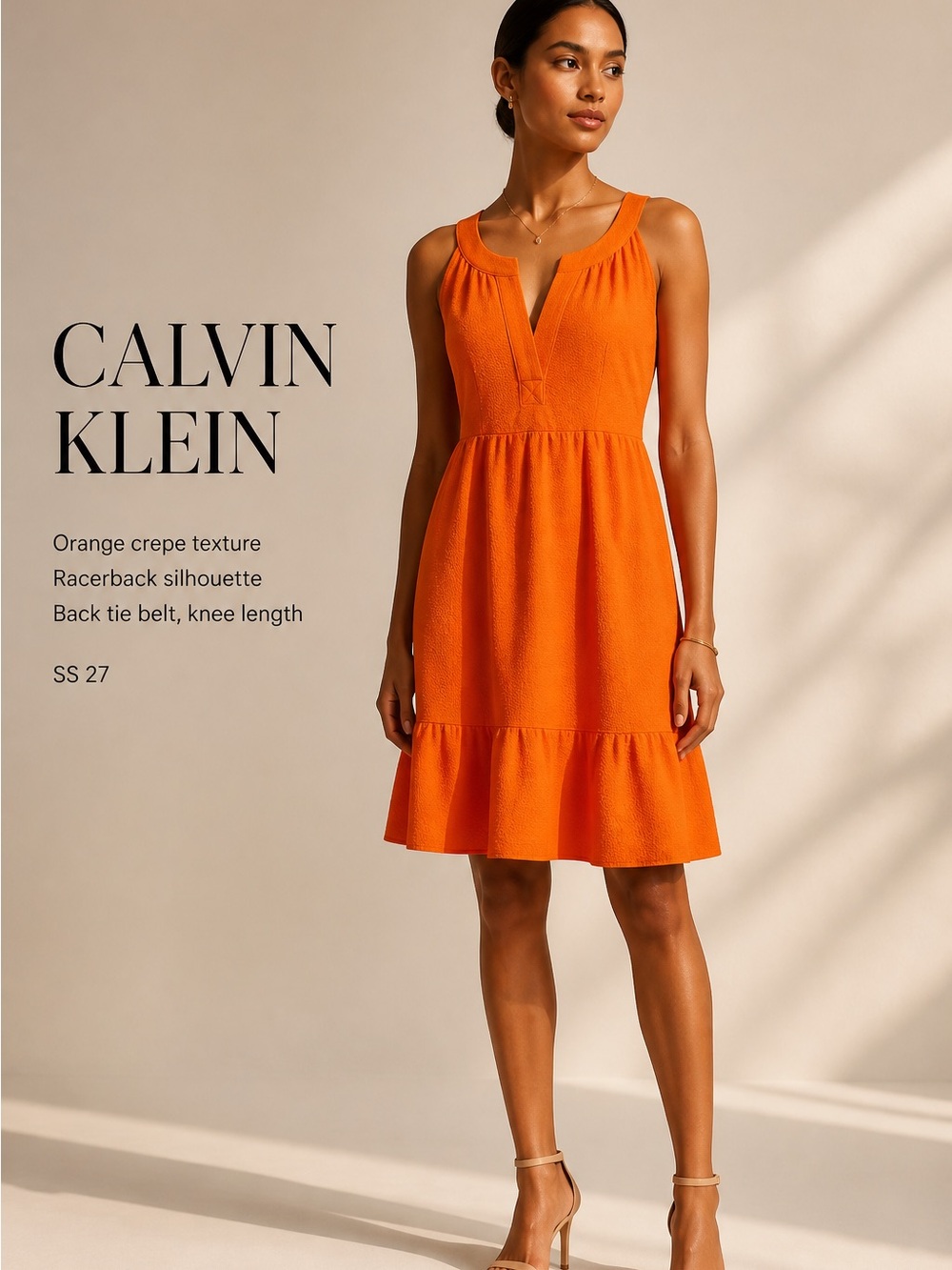 NEW Calvin Klein Orange 6 Ruffle Sleeveless Fit Flare Mini Dress Prairie $134
